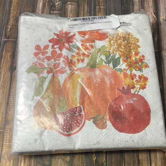 5for$10 Fall Holiday Thanksgiving Napkins Party Supply Pumpkin and Fall Floral - Picture 1 of 5